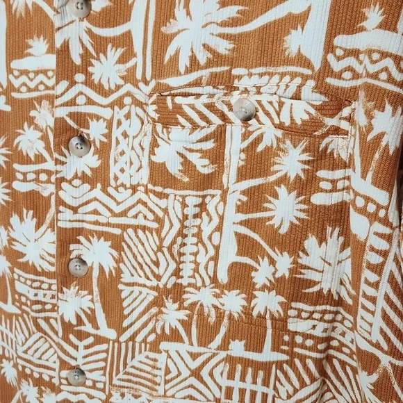 Timberland Hawaiian print button up shirt light orange brown large - Picture 3 of 9